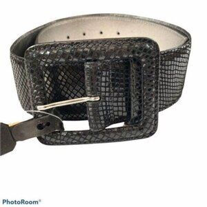 Sherry Cassin New York Black Bengalian Snake Diamond Leather Belt NEW Sz M